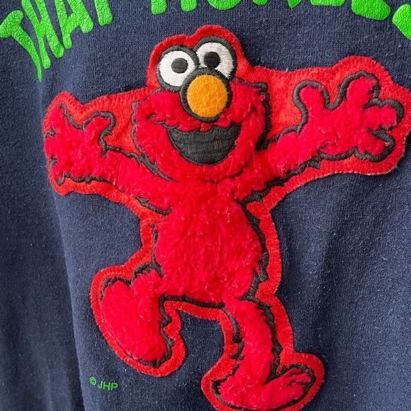 Vintage 90s Sesame Street That Tickles! Elmo Sweatshirt Blue Unisex Youth L 14 1 - Picture 3 of 8